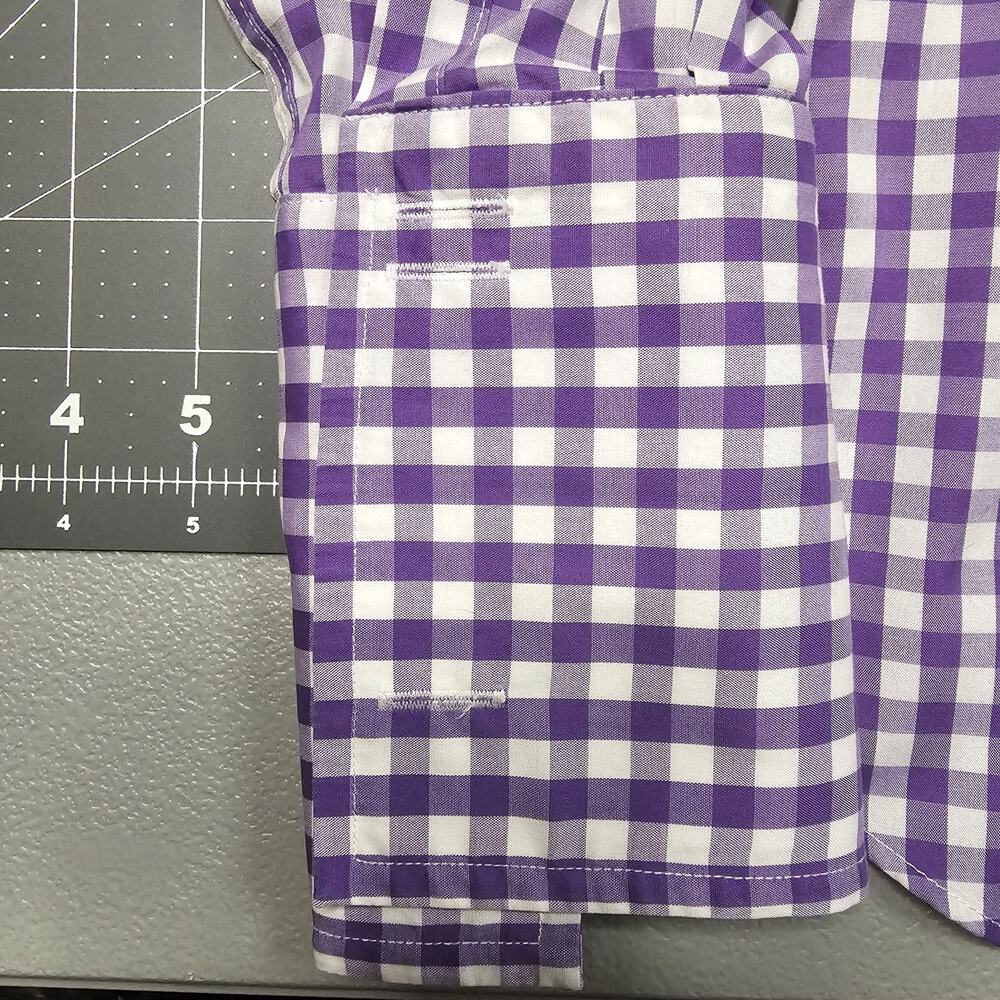 Charles Tyrwhitt Dress Shirt 15/33 Purple Gingham Check Plaid French Cuff Work - Picture 4 of 11